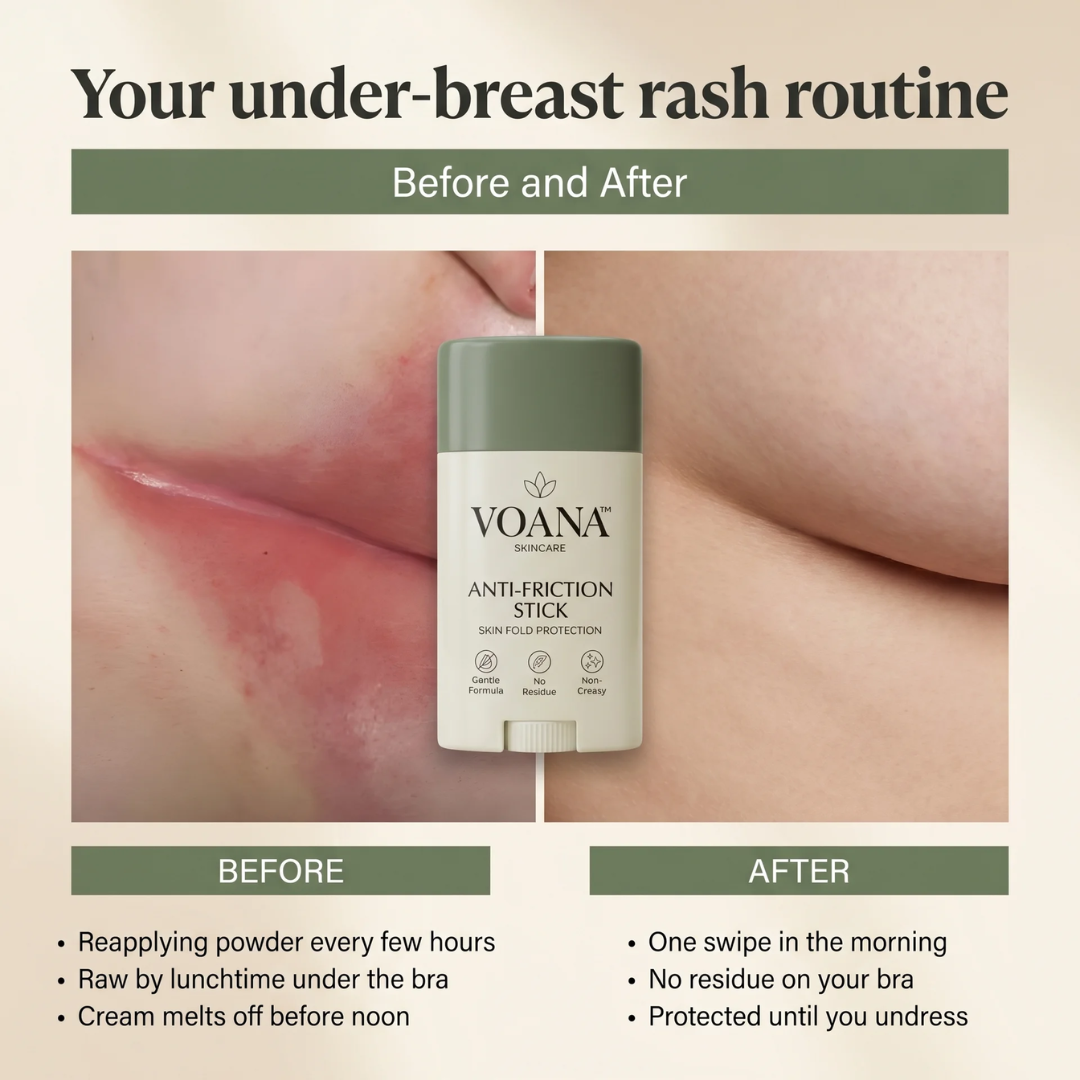 VOANA Anti-Friction Stick skin fold routine before and after