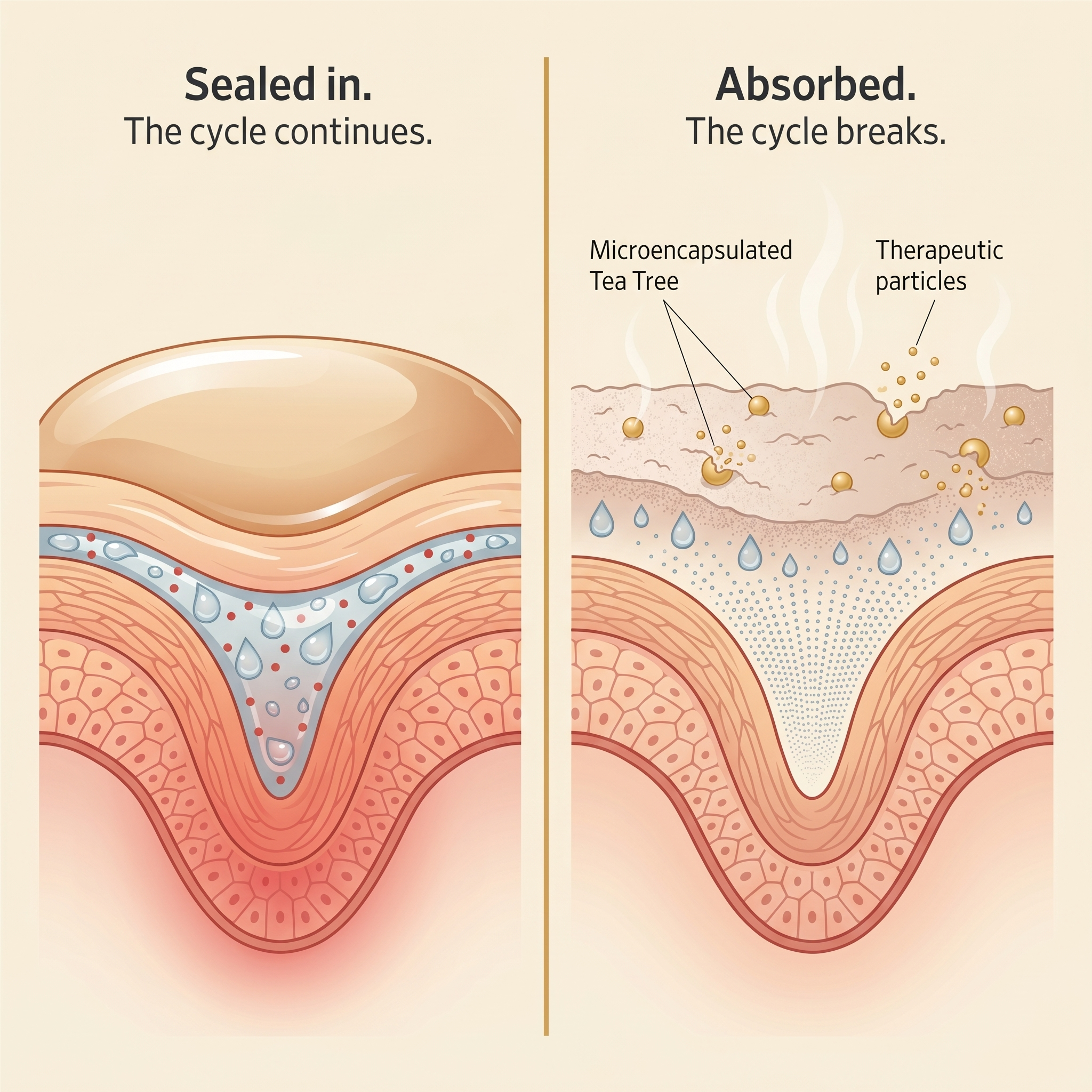 Skin fold before and after: trapped sweat and rash versus the dry-down barrier